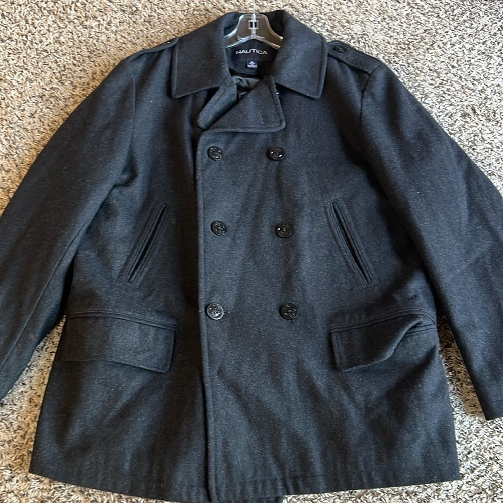 Náutica Doble Breasted Gray Wool Blend‎ Coat Size XL